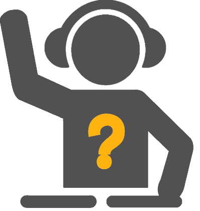 Grey illustration of a DJ wearing headphones with one arm raised and a question mark on their shirt