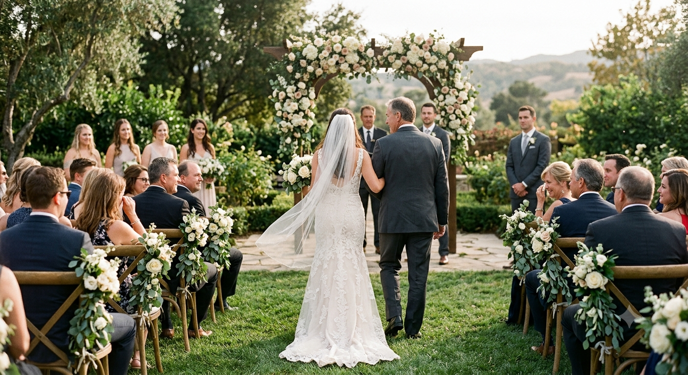Bride walking down the aisle with her father during the processional