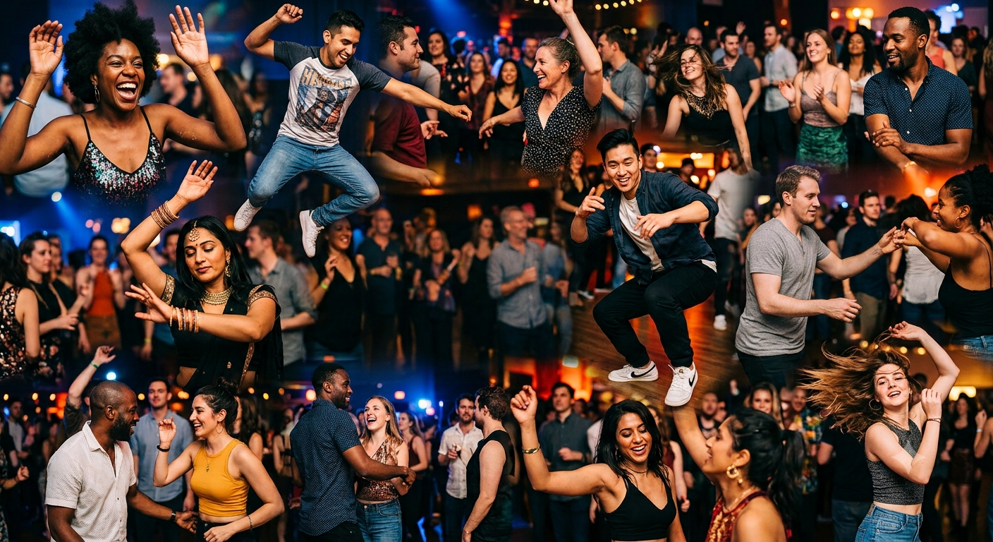 Montage of students celebrating at school dances with a MusicMasters DJ